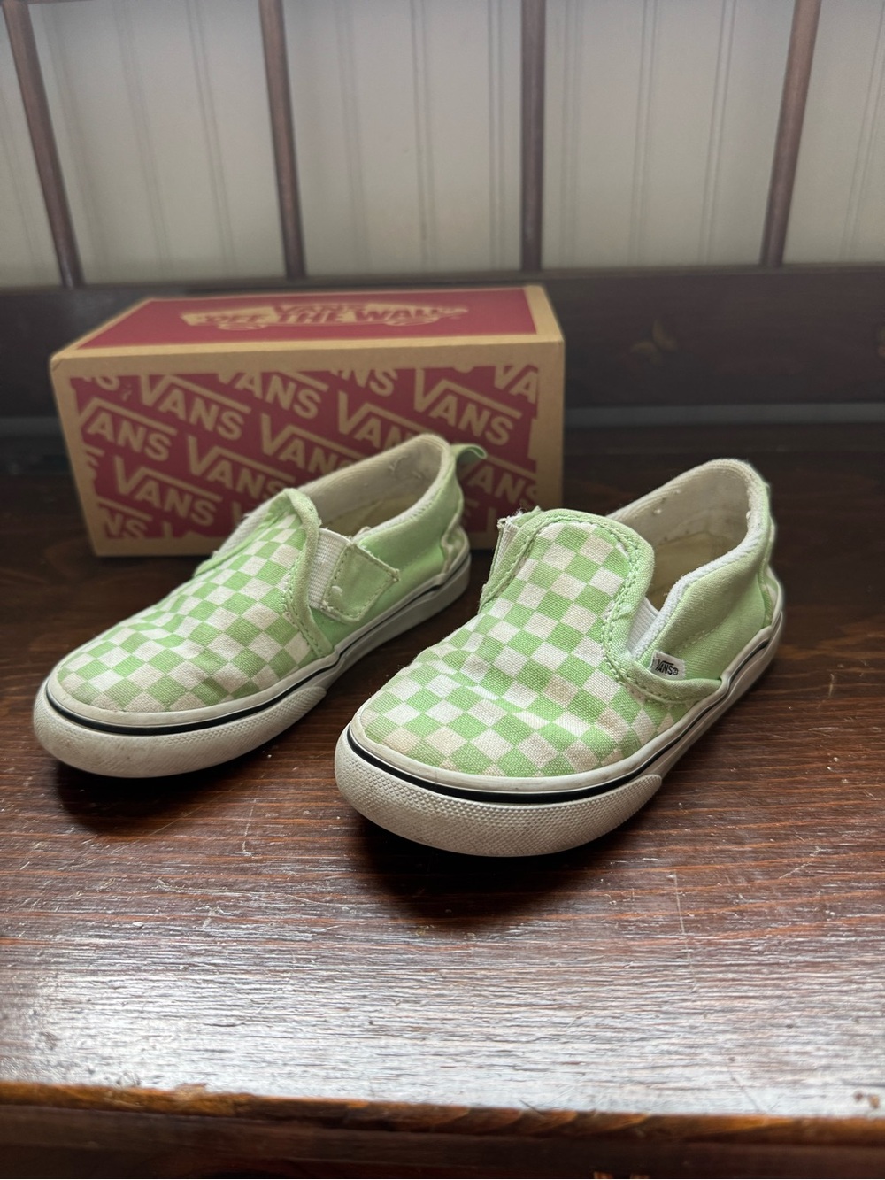 Vans Toddler Classic Slip-On Checkerboard Sneakers - Light Green size 10